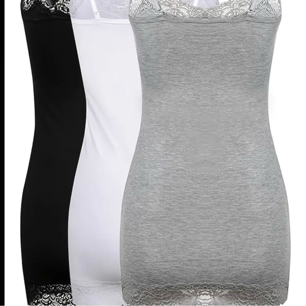 Elegant Lace Trim Camisole Set - Black, White, Gray